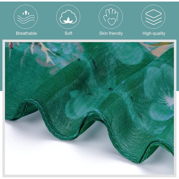 Women's Dark Green Fashion Lightweight Head Scarf Floral Print Chiffon Scarf - Picture 5 of 7